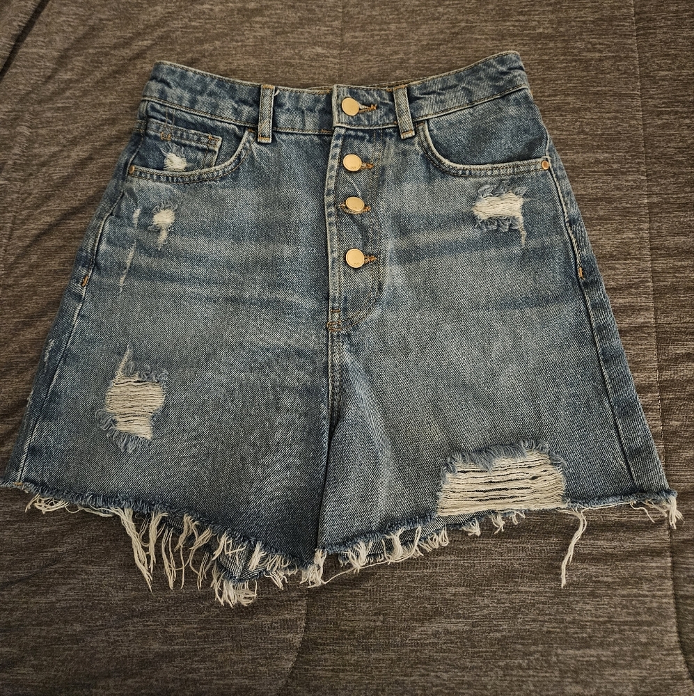 Zara Blue Denim Shorts with Frayed Hem
